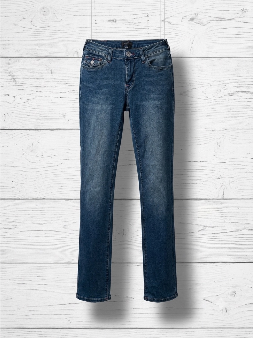 True Religion Women's Billie Mid Rise Straight Stretch Horseshoe Jeans Size 27